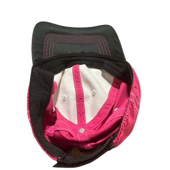 Pink Baseball Cap With White Stitching & Black Trim Adjustable Strapback Closure - Picture 8 of 9